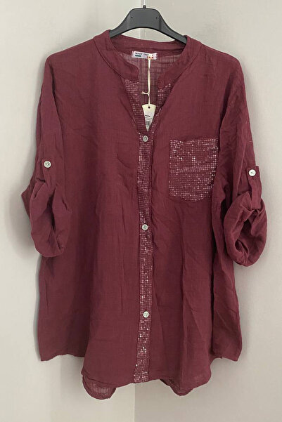 AYASOFYA OTANTIK Women's Italian Plum Collared Shirt with Sequin Detail, Pock...