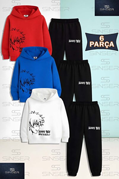 SS SİNSER طقم رياضي للأطفال من الجنسين SUNNY BOY BLACK B مطبوع مكون من 3 قطع ...