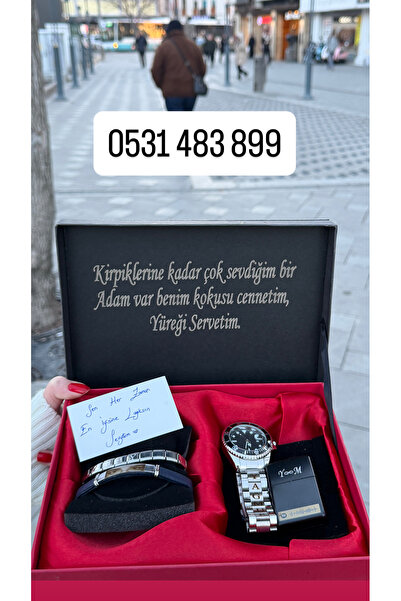 hediye Kişiye Özel İsimli Saat, Bileklik ve Şarkı Kodlu Çakmak Seti | Sevgili...
