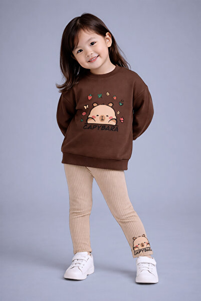 Beray Bebe Transitional Girls' 2-Piece Set: Capybara Patterned 2-Thread Sweat...