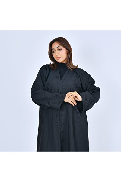 LAMHA عباية سوداء انيقة مغلقة بطقطق مزينة بتطريز