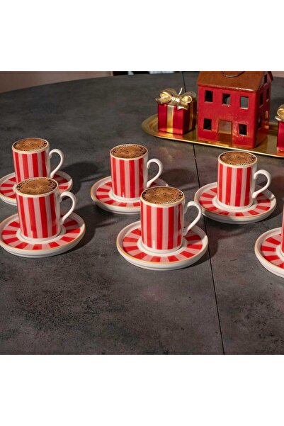 akdenizhome 6 Kişilik (12 Parça) Özel tasarım Lüks Kahve Fincan Takımı Porselen