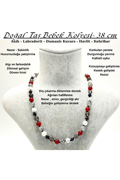 YILDIZ DOĞAL TAŞ Certified Natural Stone Baby Necklace Labradorite Agate Smok...