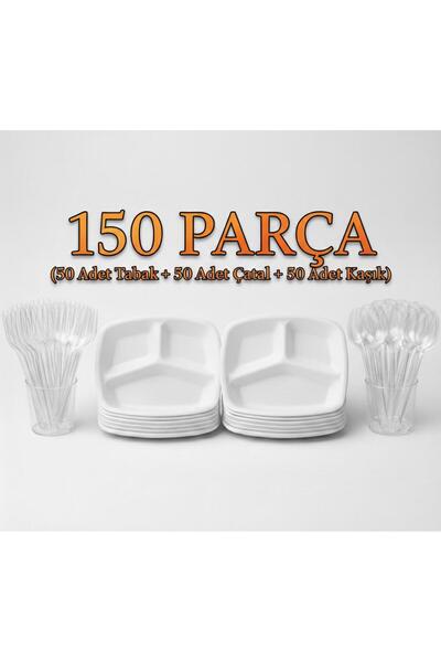 DCA SUPPLY STORE 3 Gözlü Tabldot Kullan At 50 Kişilik (150 Parça-Ekonomik Paket)