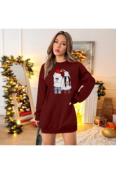 nedo7 Women's Long Sleeve Crew Neck Print Viscose Two Thread Dress