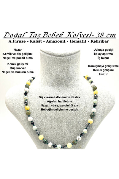YILDIZ DOĞAL TAŞ Certified Natural Stone Baby Necklace Howlite Turquoise Calc...