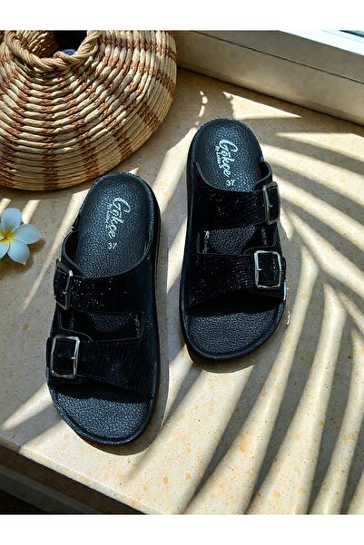 Lotus Gökçe Kadın Terlik Siyah Simli