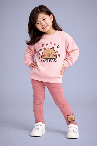 Beray Bebe Transitional Girls' 2-Piece Set: Capybara Patterned 2-Thread Sweat...