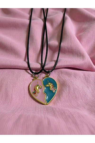 ADEN JEWELRY çocuk kalpli best friends 2'li kolye