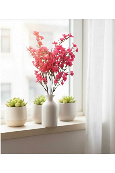 ENRUFLORA زهرة اللوز الاصطناعية ذات 5 فروع بلون الفوشيا 35 سم لتزيين غرفة الم...