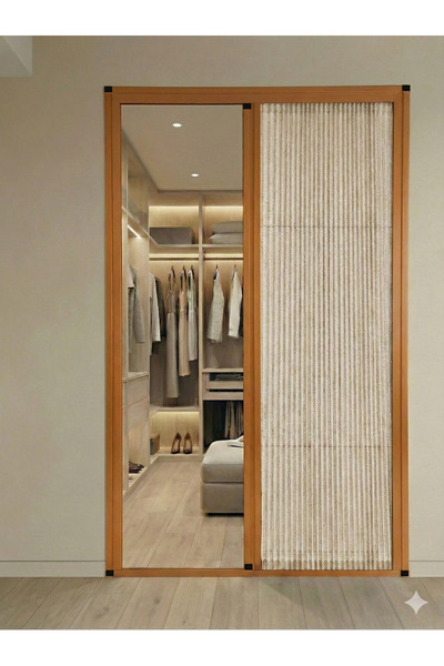 Nakkash EXCLUSIVE Plise Kumaş Sürgülü Akordiyon Kapı Krem Altın Meşe 90X200