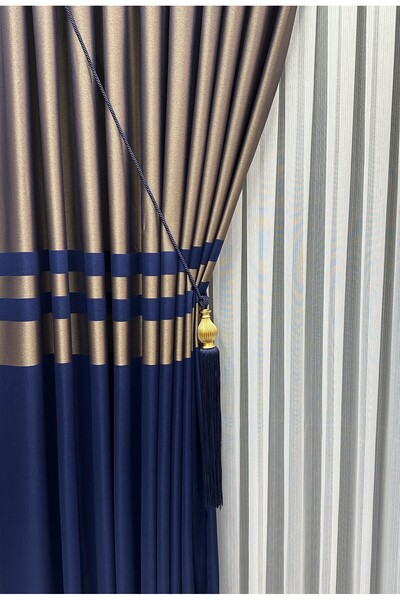 SEILL Panel Backdrop Curtain Satin Navy Blue & Mink 1/3 Regular Pleated (1 Pa...
