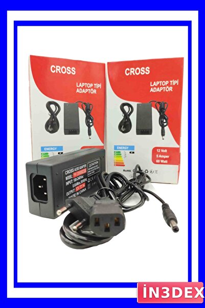 İN3DEX Cross 12V 5A DC Adaptör 5.5x2.5mm LED Modem Uydu Güç