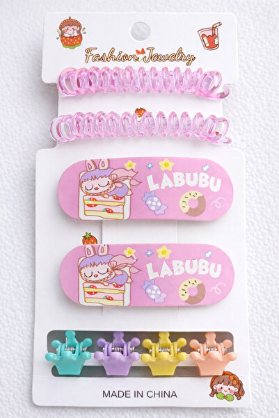 Renkli kids Kız Çocuk Ve Kız Bebek Labubu Pembe Toka Seti 8 Adet