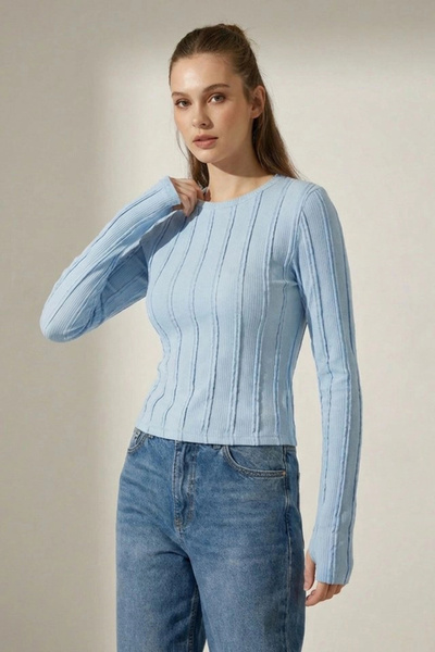 nedo7 Textured Knitted Blouse 980 - Blue
