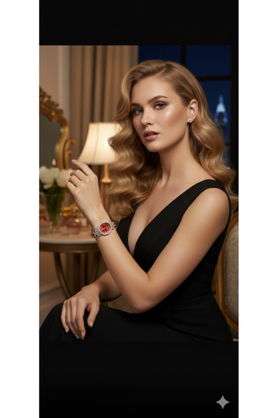 SPOLO Kraliçe tacı figürlü , kırmızı Zirkon çiçek taş işlemeli , gold çelik k...