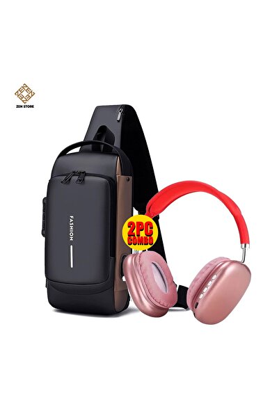 Zen Store 2 PC COMBO Anti-Theft Sling Bag with USB Charging & P9 Bluetooth He...