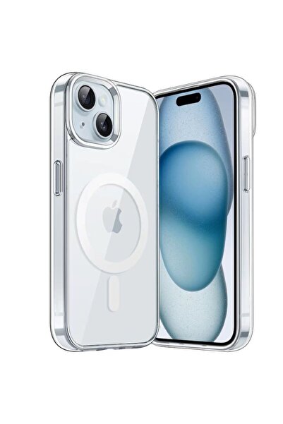iPhone 15 Kılıf Magsafe Uyumlu Sert PC Kristal Şeffaf Sararmayan Kamera Korumalı Lüks Kapak