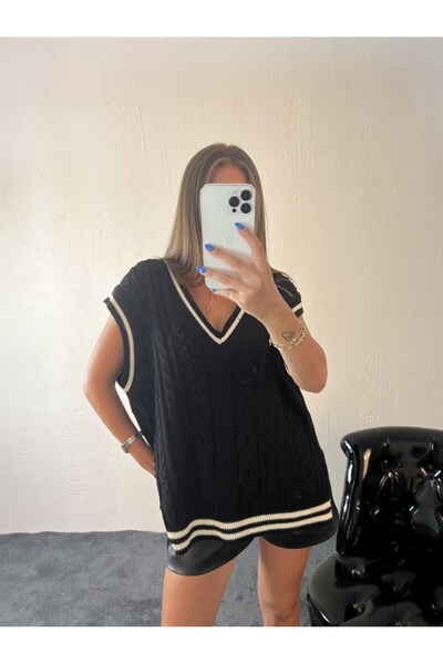 Perryes Women's Knitwear Collar Striped Sweater Black