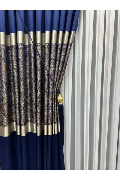 SEILL Panel Backdrop Curtain Satin Navy Blue & Mink 1/3 Regular Pleated (1 Pa...