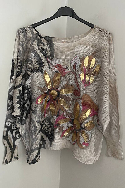 AYASOFYA OTANTIK Women's Italian Beige Speckled Floral Patterned Leaf Detaile...