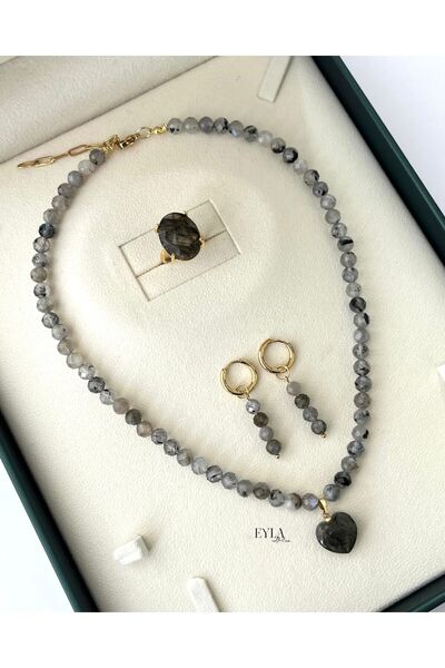 eyla collection Labradorite Natural Stone Set – Necklace, Earrings, Ring - He...