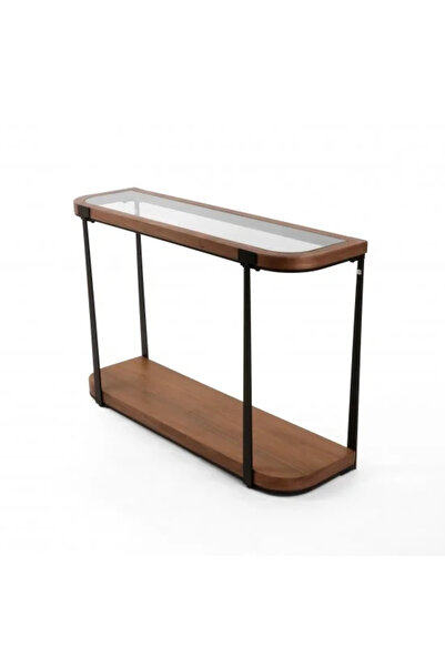 Generic 120cm Wood and Metal Console Table with Glass Top