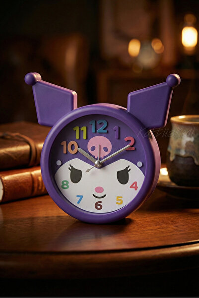 KaktüsKedi Kuromi Temalı Sevimli Mor Çocuk Masa Saati | Alarmlı Dekoratif Oda...
