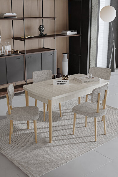 UZMHOME 70 x 110 Sabit Traverten Mutfak Masa Takımı 4 Sandalyeli