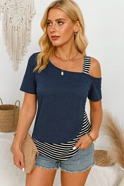 nedo7 Women's Short Sleeve Shoulder Strap Viscose Blouse