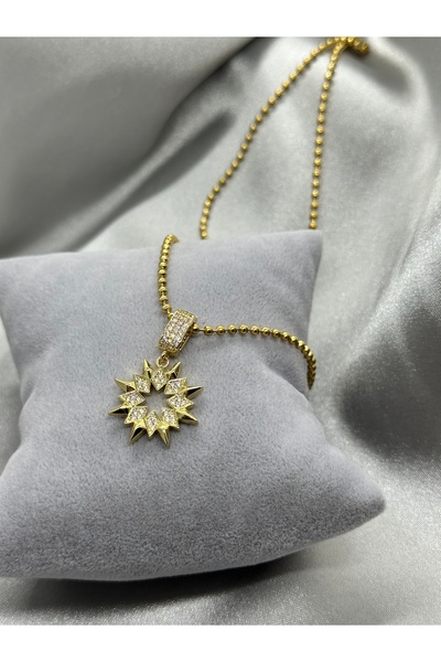 Bade Jewelry Çelik Gold Charm Uçlu Taşlı Yıldız Model Kolye