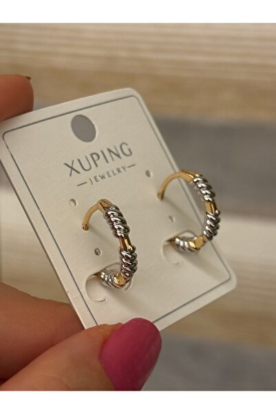 Butik XUping 18K Silver iki Renk Burgu Halka Küpe