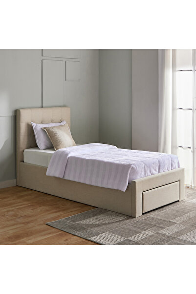Home Box سرير موفو-أوكلاند نيو 90×200 مبطن مع درج واحد - قماش بيج