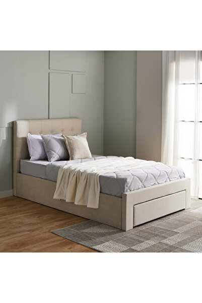 Home Box سرير موفو-أوكلاند نيو المنجد بمقاس 120×200 مع درج واحد - قماش بيج