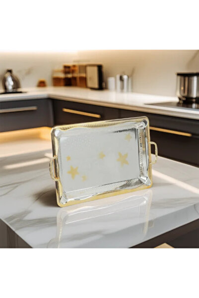 TULIN صينية تقديم أنيقة من الفولاذ الفضي والذهبي