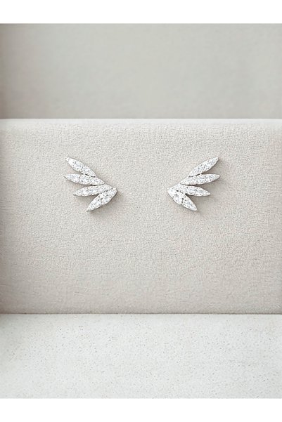 QA Quella Accessories Women's Special Series White Zircon Stone Wing Model Silver Earrings