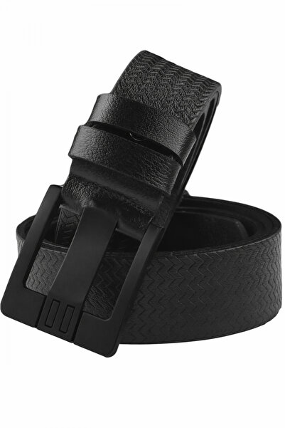 DeepSEA Black Genuine Leather Laser Patterned Sports Men's Belt with Black Bu...