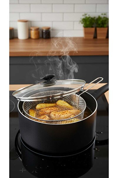 Generic 26cm multi-purpose cooking pot with frying basket and heat-resistant ...