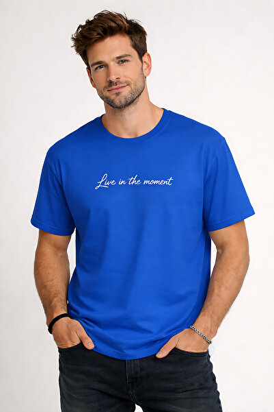 ArtYus Live in the Moment Text Printed Cotton Relaxed Fit Round Neck Unisex T...