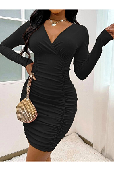 nedo7 Women's Long Sleeve Double Breasted Neck Sandy Mini Dress