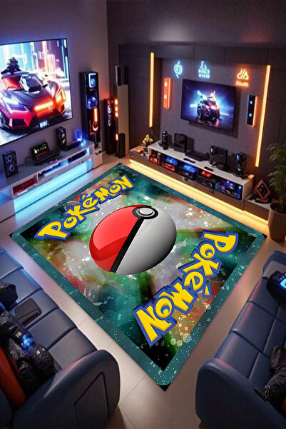 Reyhani Pokemon Kartı Kaymaz Taban Makinede Yıkanabilir Çocuk Gamıng Halısı Y...