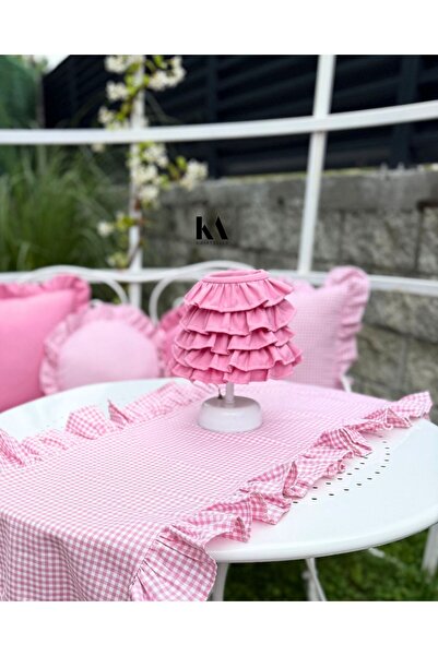 KaiAtelier Candy Keten Fırfırlı Kablosuz Masa Lambası / Mat Beyaz Ayak