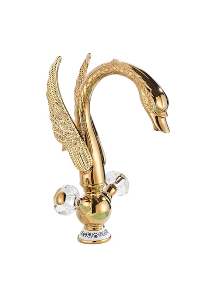 BisDesign Baterie lavoar baie, material premium, cu cioc cascadă, cristal, au...