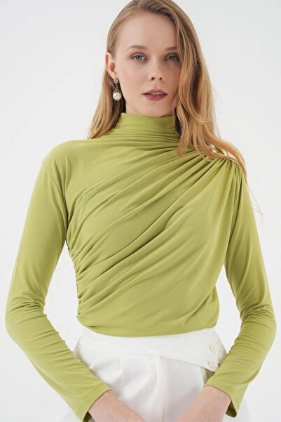 nedo7 925 Drawstring Detailed Sandy Blouse - E.Green
