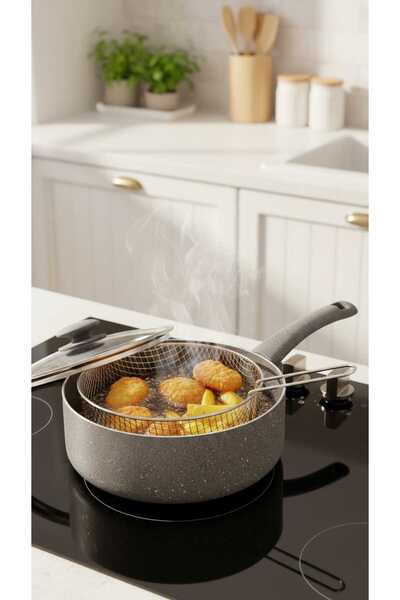 Generic 26cm multi-purpose cooking pot with frying basket and heat-resistant ...