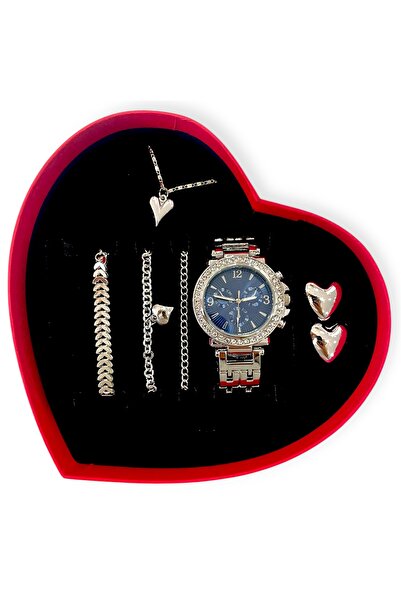 Tisaati Özel Tasarım Kalpli Kutulu Kalpli Bileklikli ve Kolyeli Taşlı Lüks Se...