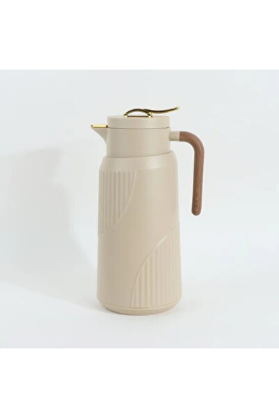 Generic Dark Beige Tea Thermos with Wooden Handle 1.9L