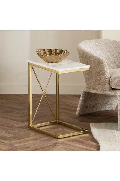 Generic طاولة كافون أكوا ذات سطح من الرخام الأصلي على شكل حرف C