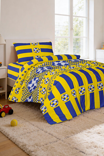 Magnolia Yellow Navy Blue Single Fan Duvet Cover Set 160X220 - Soft Texture -...