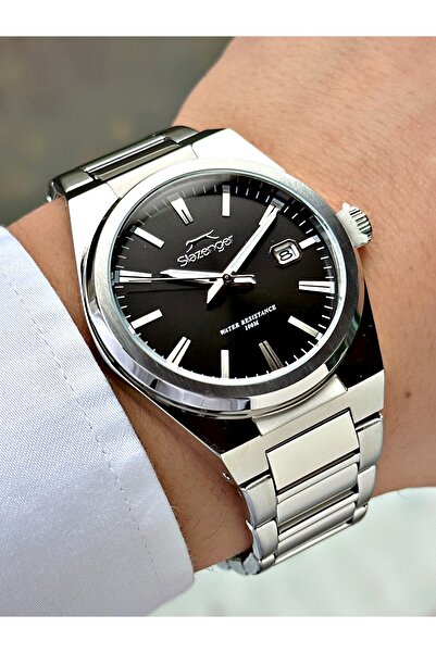 Slazenger Silver-Black Color 10 Atm Water Resistance Steel Case Men's Wristwa...